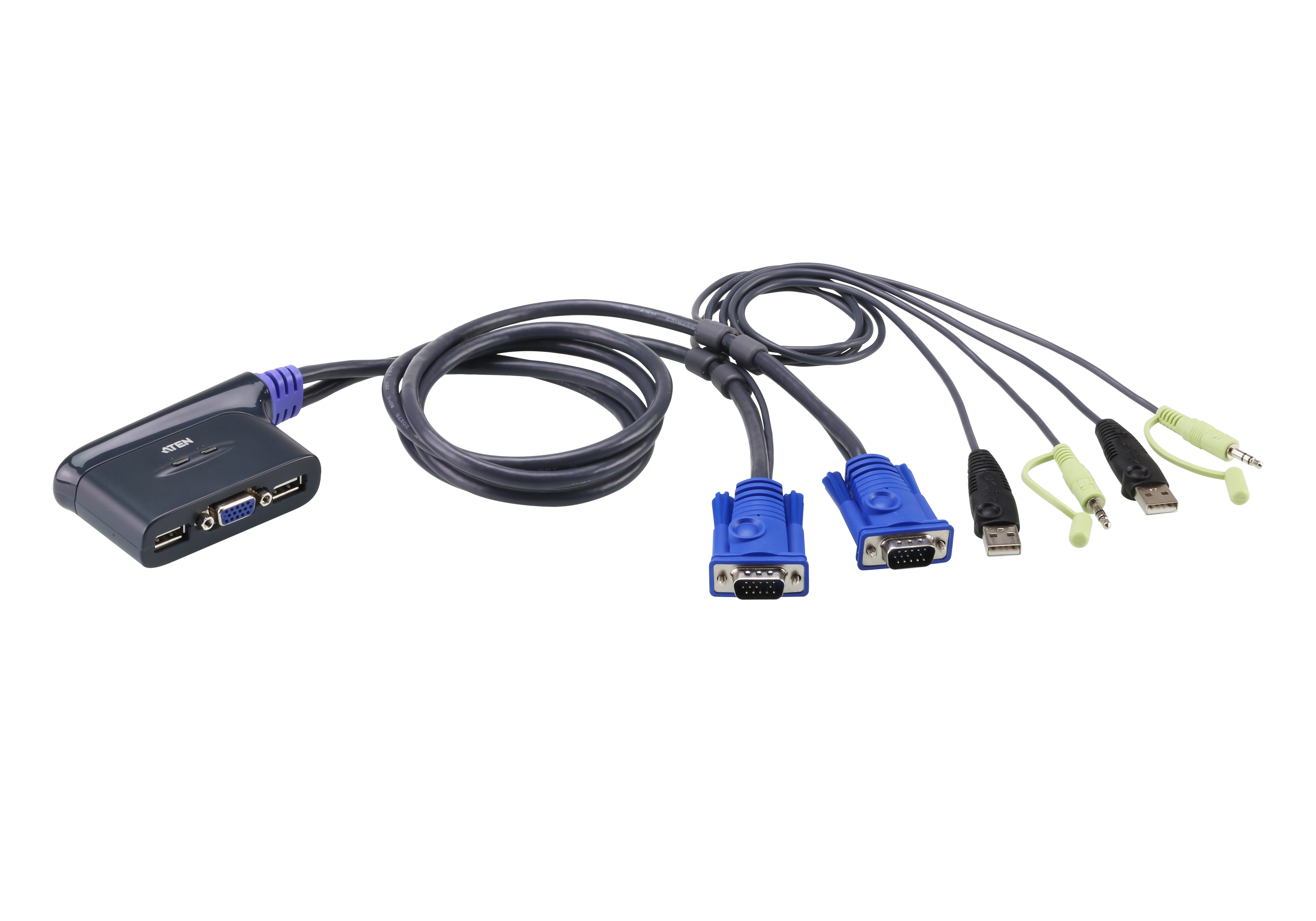 ATEN CS62U Кабельный kvm переключатель USB VGA аудио 2 порта 1.8м - фото
